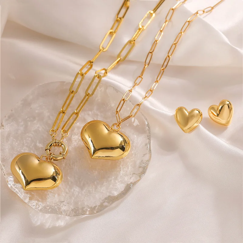 HECHENG, Necklace for Women New Trend Simple Love Heart Pendant Elegant Party Jewelry Set Birthday Gifts