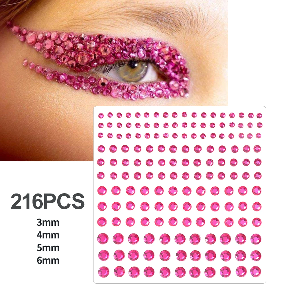 162/216/900 Stück Diamant-Tattoos-Aufkleber für Augen, Gesicht und Körper, 3/4/5/6 mm, farbiges Glitzer-Strass-Tattoo für Party-Make-up, Edelstein-Zubehör