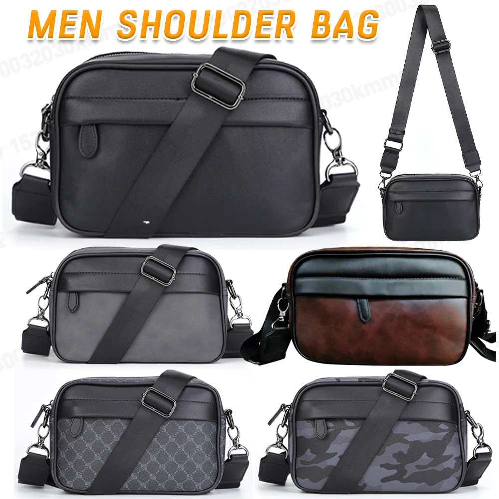 Casual Business Male Messenger Bag Classic Pattern Fashion Crossbody Bag Wide Strap Small Square for Travel Work Male Sling Bags