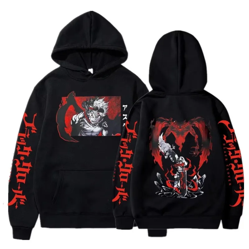 Ropa de Anime de trébol negro, sudaderas con capucha con estampado de Asta para hombres y mujeres, sudadera de talla grande, sudadera cómoda, ropa de calle Harajuku Uisex