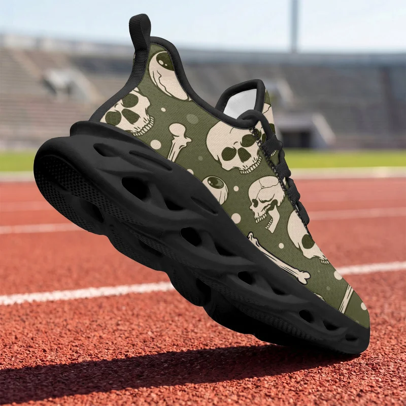 Ladies Men's Casual Sneakers，Solid color army green cartoon horror skull eyes crescent moon print gothic horror street style pat - view 3