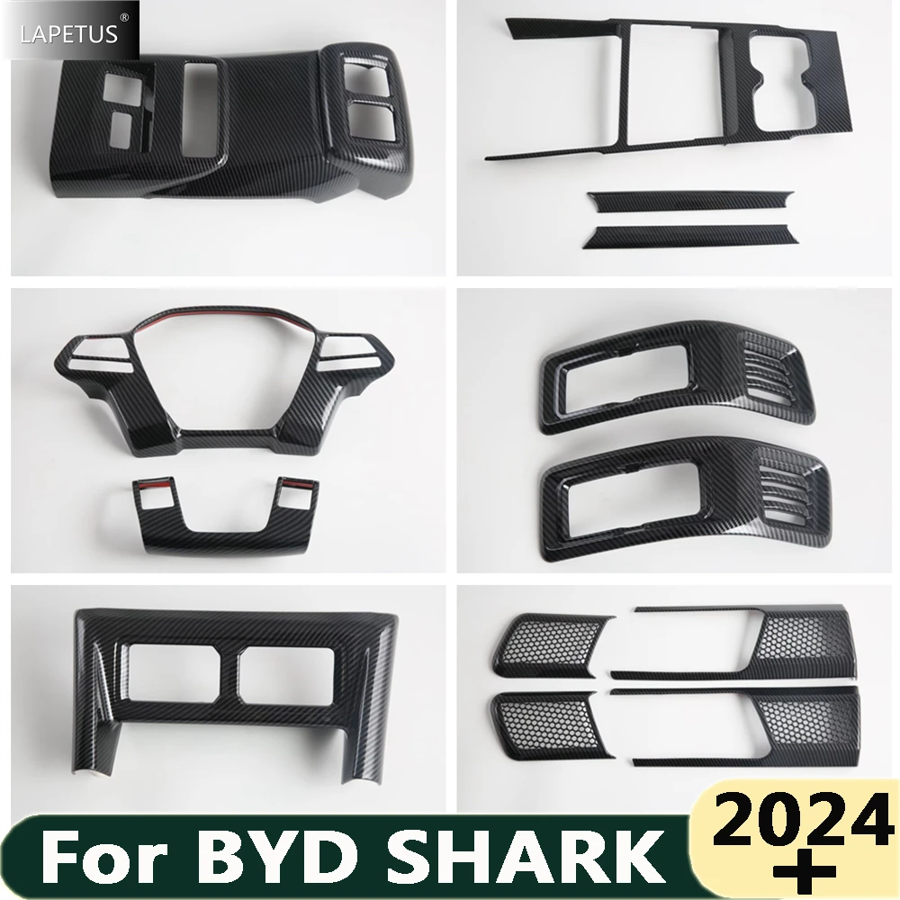 

Carbon Fiber Look Steering Wheel / Armrest Box Rear Air AC / Gear Shift Panel Cover Trim For BYD SHARK 2024 2025 Car Accessories