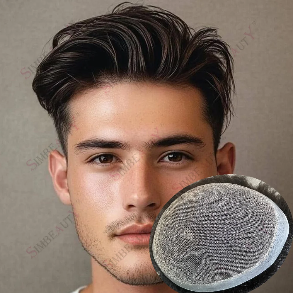 أستراليا عقدة مزدوجة الشعر البشري الطبيعي الشعر المستعار الذكور الشعر الاصطناعي الدانتيل بو قاعدة بني داكن # 2 # 1 شعر مستعار بنظام مسامي للرجال