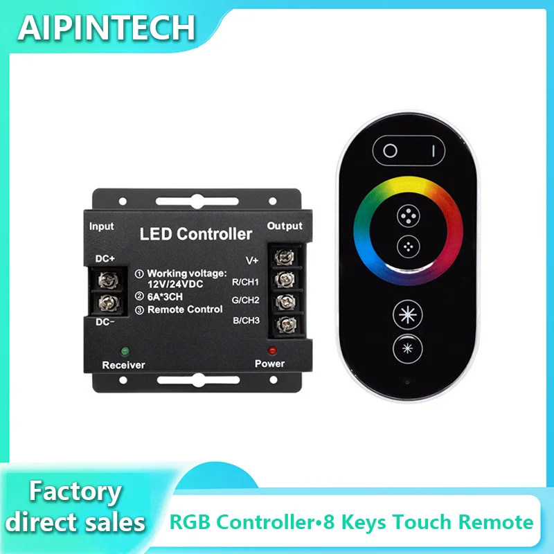 LED Lights Strip Controller Smart DC12-24V Strip light RF Touch Remote Controller For RGB Tape Light Adjust Brightness