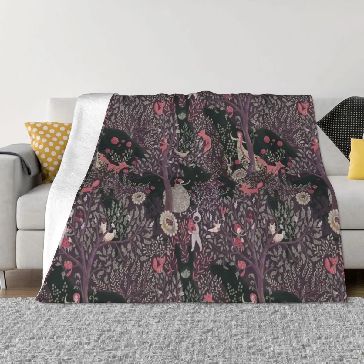 Whimsical Wonderland in purple Throw Blanket Flannel Soft Beds Blankets