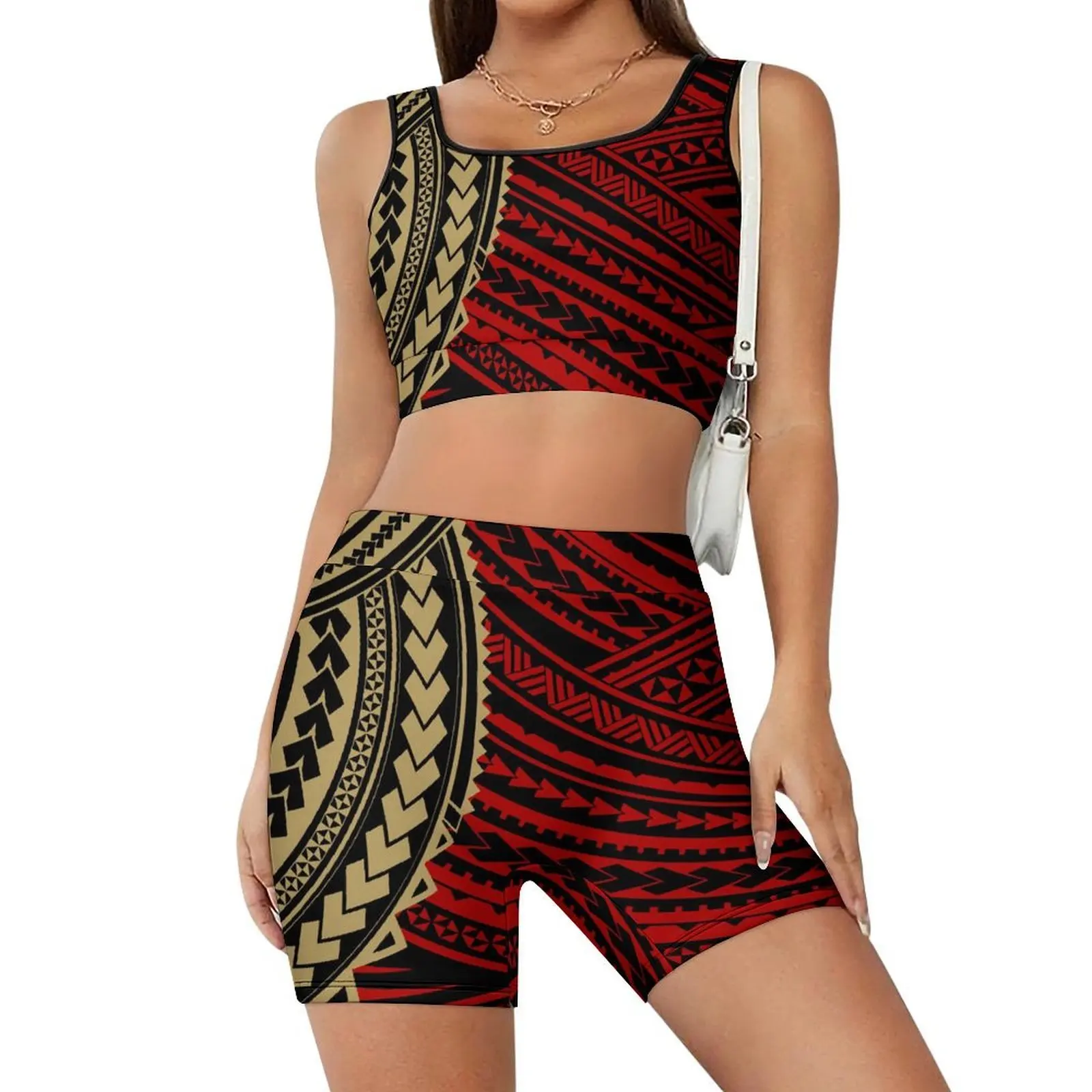 

Pilates Fitness Fashion Gym Two-Piece Set Classic Yoga Breathable Floral Custom Unique Polynesian Pattern New Women'S Wear