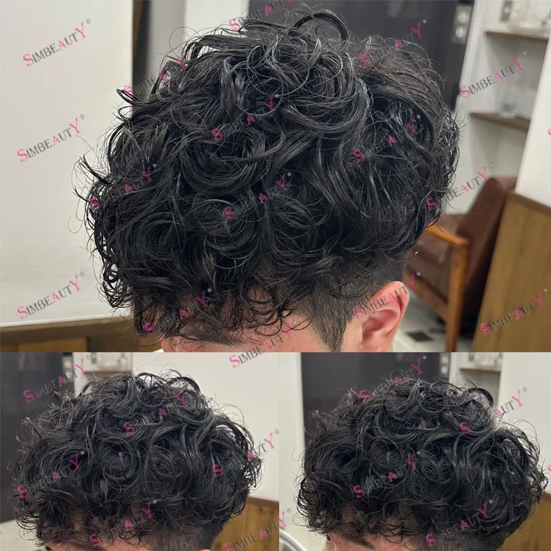 

Швейцарское кружево и искусственная основа для мужчин, 24 мм, вьющийся черный мужской капиллярный протез, парик, супер прочный афро мужской парик, замена натуральных