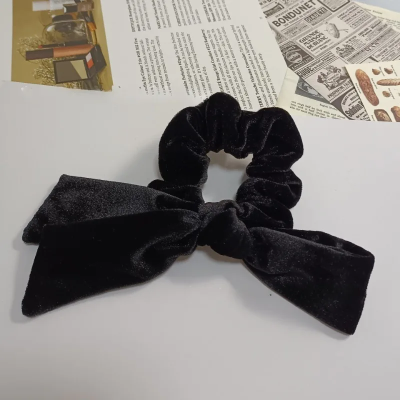 Classic Black Velvet Ribbon Bow Scrunchie Headdress for Women 2024 Autumn Winter Retro Korean Large Hair Ties Hair Accessories