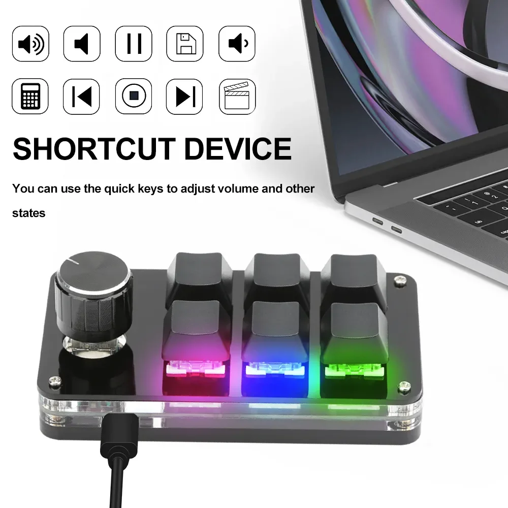 USB Custom Keyboard Macro 3/6 Key 1 Knob Programming RGB Bluetooth Gaming Photoshop Hotswap Mini Mechanical BT Keyboard