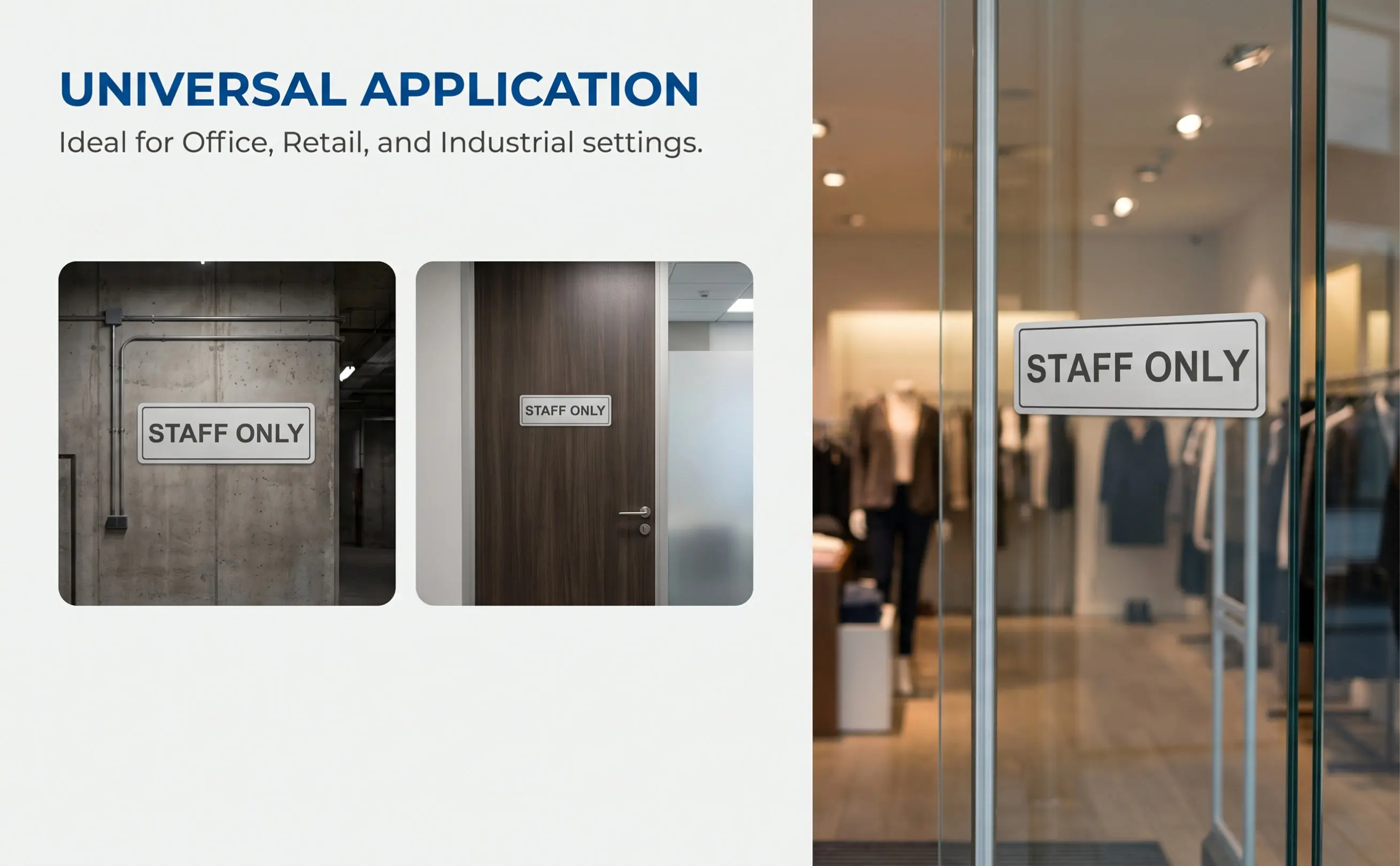 Aluminum Staff Only Sign Door Signs Plate for Store Employee Front Silver Removable