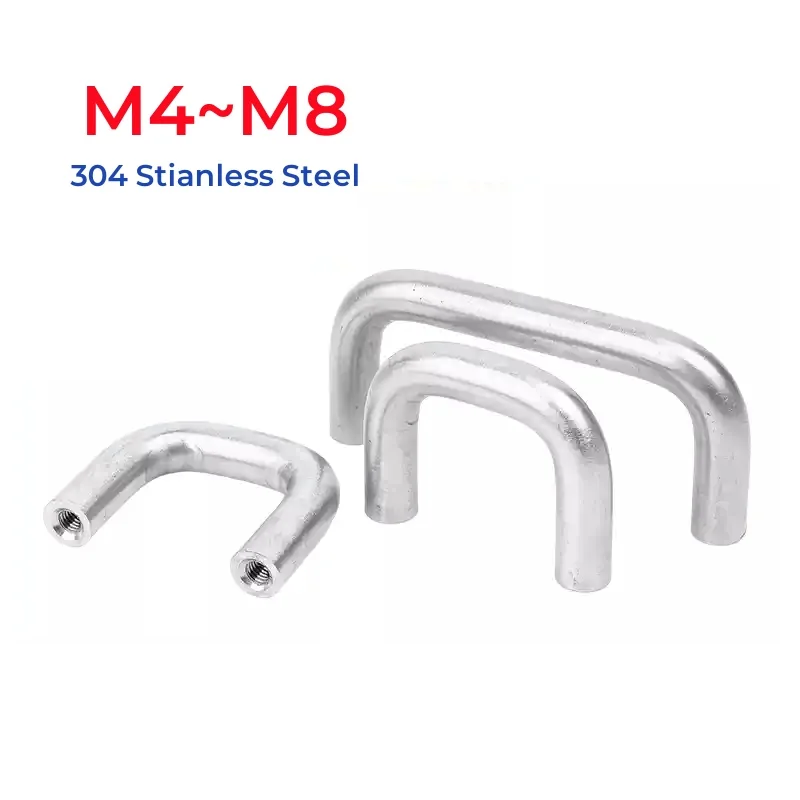 M4~M8 304 Stainless Steel Innerl Thread U-Shaped Double Curved Handle Modern Cabinet Door Handles Nordic Drawer Door Knobs Pulls