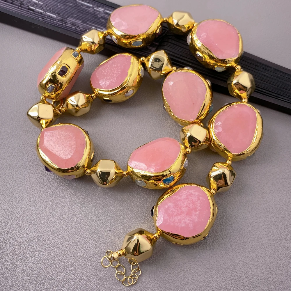 Y·YING Peach Pink Jade Nugget Trimmed Multi Tourmaline Chunk Necklace 18