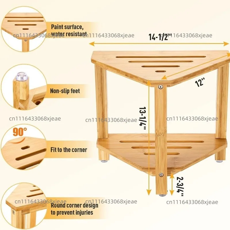 Double-layer bamboo bathroom non-slip bath stool, bathroom rack storage stool