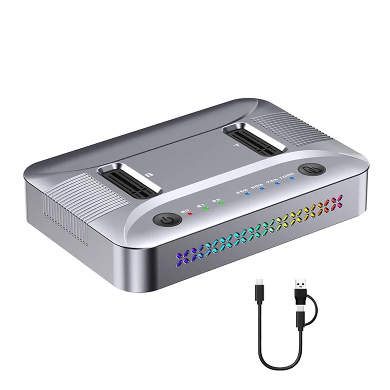 

Док-станция ABHE-Dual-Bay M.2 RGB NVME NGFF SSD, передача данных USB3.2 GEN2 Type C 20 Гбит/с, поддержка автономного клонера