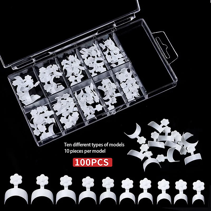 100pcs/set Plum Blossom French False Nails Tips Press On Acrylic Nails Nature Crescent For Manicure Art Modelling Design[ZYA]