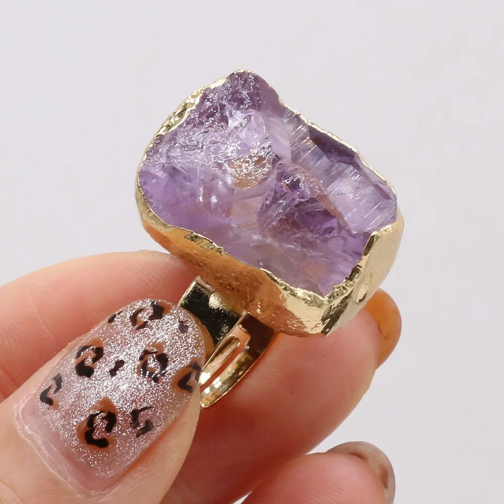 LE SKY 1 Pc Boho Exclusive Natural Stone Irregular Druzy Ring Gold Color Druzy Open Finger Rings for Women Party Jewelry