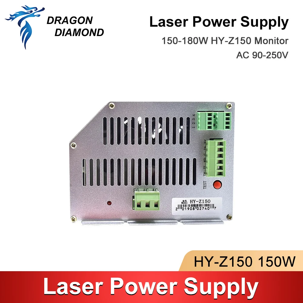 DRAGON DIAMOND Z150 150-180W CO2 Laser Fonte de alimentação AC90-250V para máquina de corte e gravação a laser série HY-Z150 Z