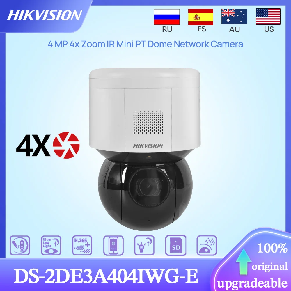 Hikvision Original DS-2DE3A404IWG-E 4MP 4x Optical Zoom IR50m PT Dome Network Camera Audio Visual Alarm Face Intrusion Detection