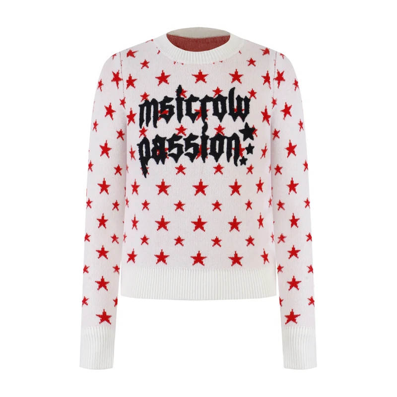 

Женская одежда, жаккардовое полотенце со звездами и вышивкой букв, вязаный свитер с круглым вырезом, женский дизайн с длинными рукавами, приталенные пуловеры