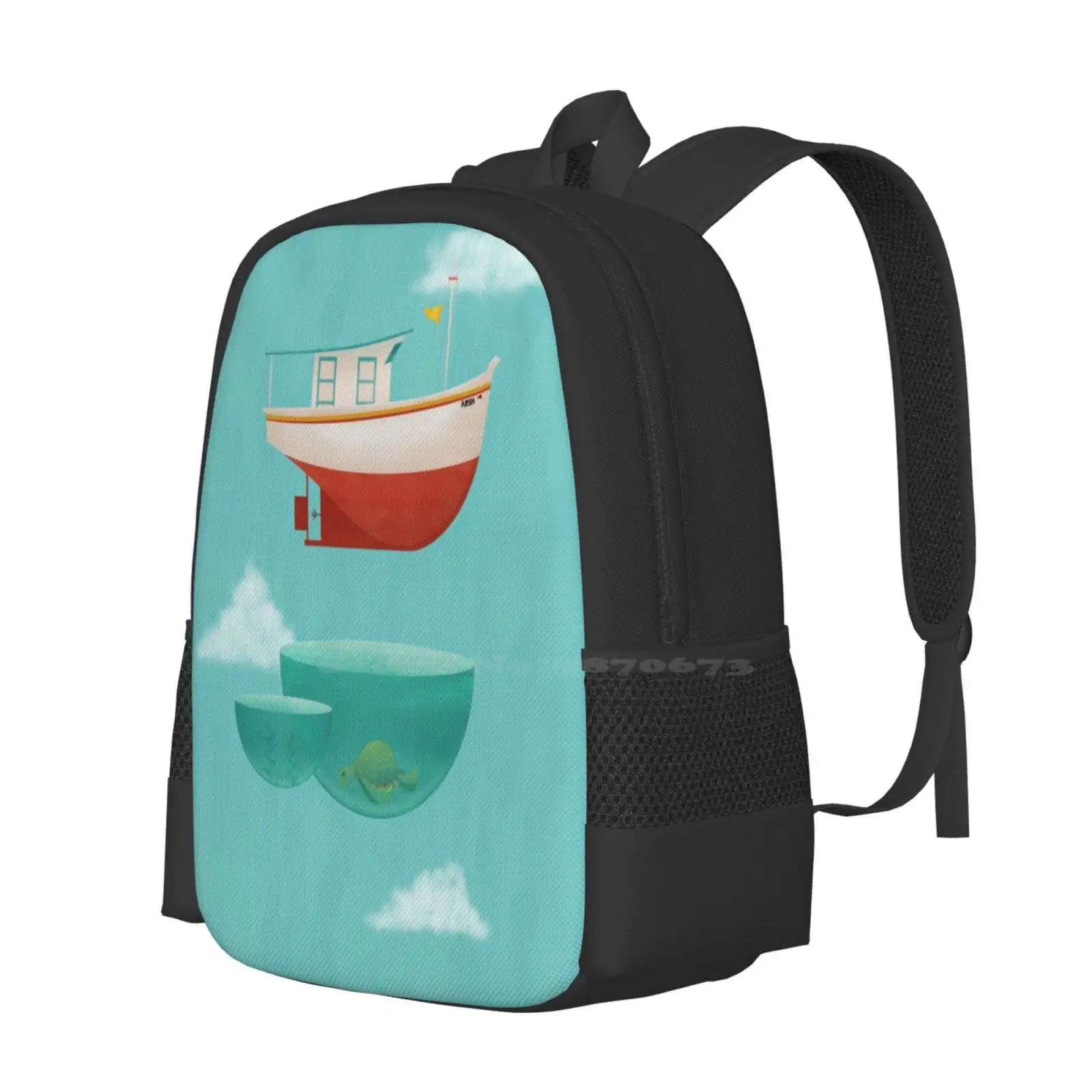 Floating Boat School Bags For Teenage Girls Laptop Travel Bags Boat Float Sky Blue Water Turtle Animal Ship Flag