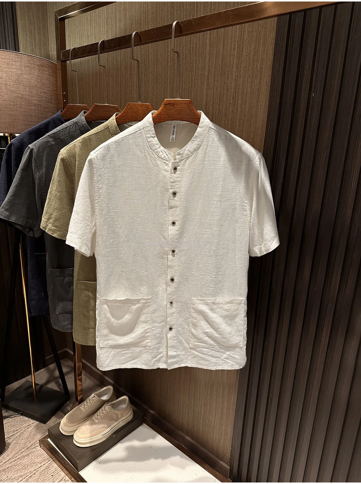[Light Chinese small stand-up collar, natural ramie] Summer men's high-end comfortable and casual solid color cotton and linen s