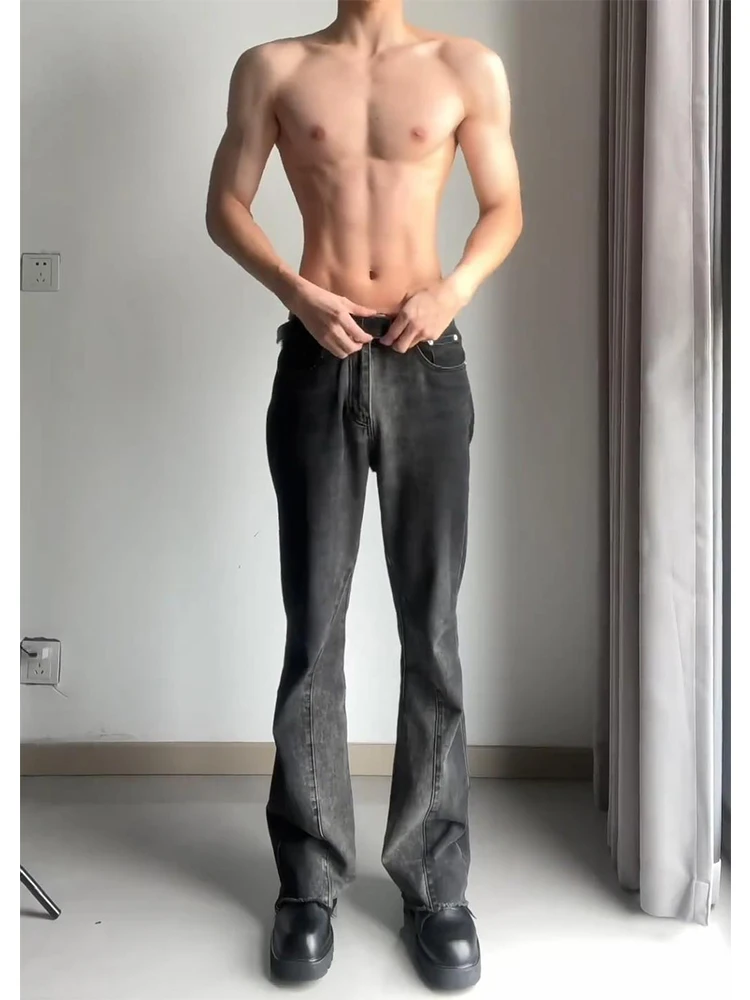 

Мужские джинсы с высокой талией, в стиле пэчворк, летние, приталенные, в американском стиле, рабочие, расклешенные брюки