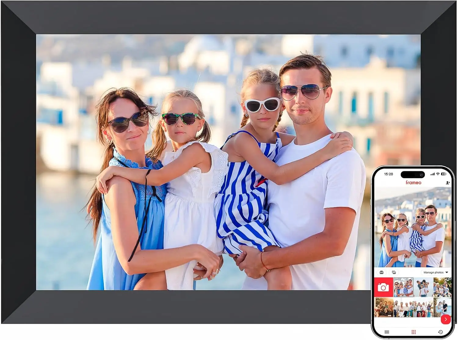 Cadre photo numérique WiFi Frameo 10,1 pouces, cadre photo électronique intelligent avec écran tactile HD IPS, diaporama, mémoire 16 Go A