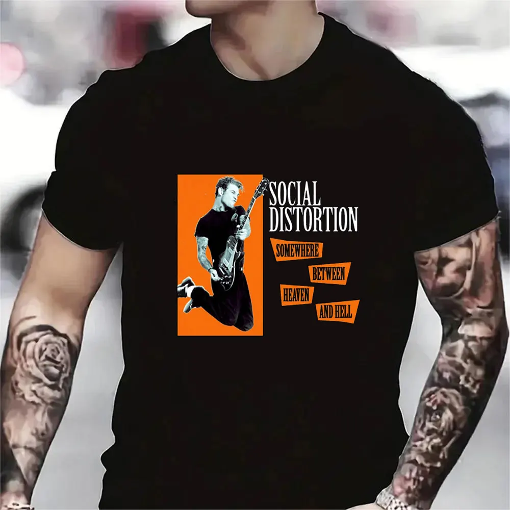 Vintage Men Clothing Social Distortion Winged Wheel T-Shirt Ball and Chain Mens Tshirt Street Hip Hop Style Tees Loose T Shirt