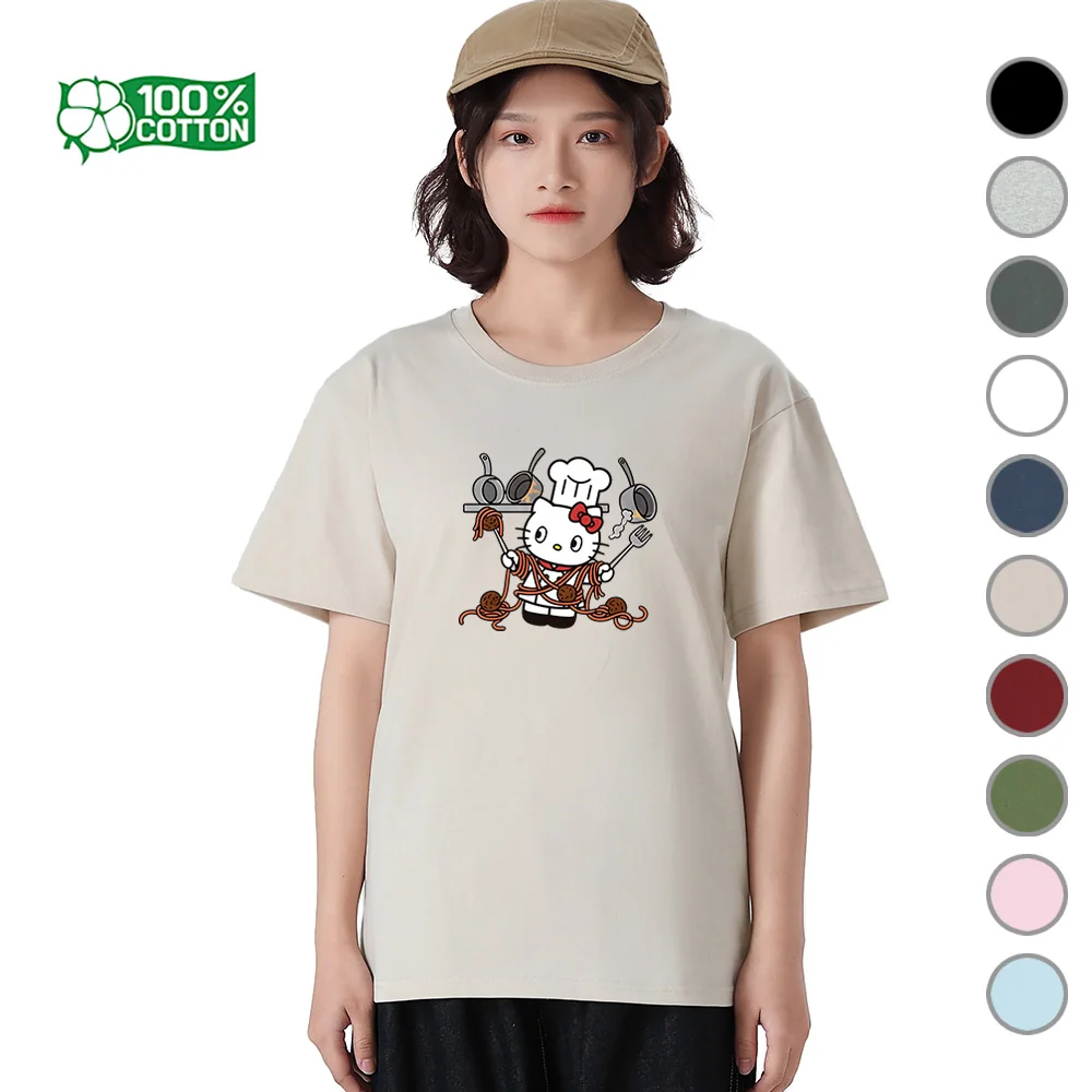 

Hello Kitty Chef With Whisk T-Shirt Sanrio Baking Lover Design 100% Cotton Soft Unisex Round Neck Tee Casual Wear Tee Clothing