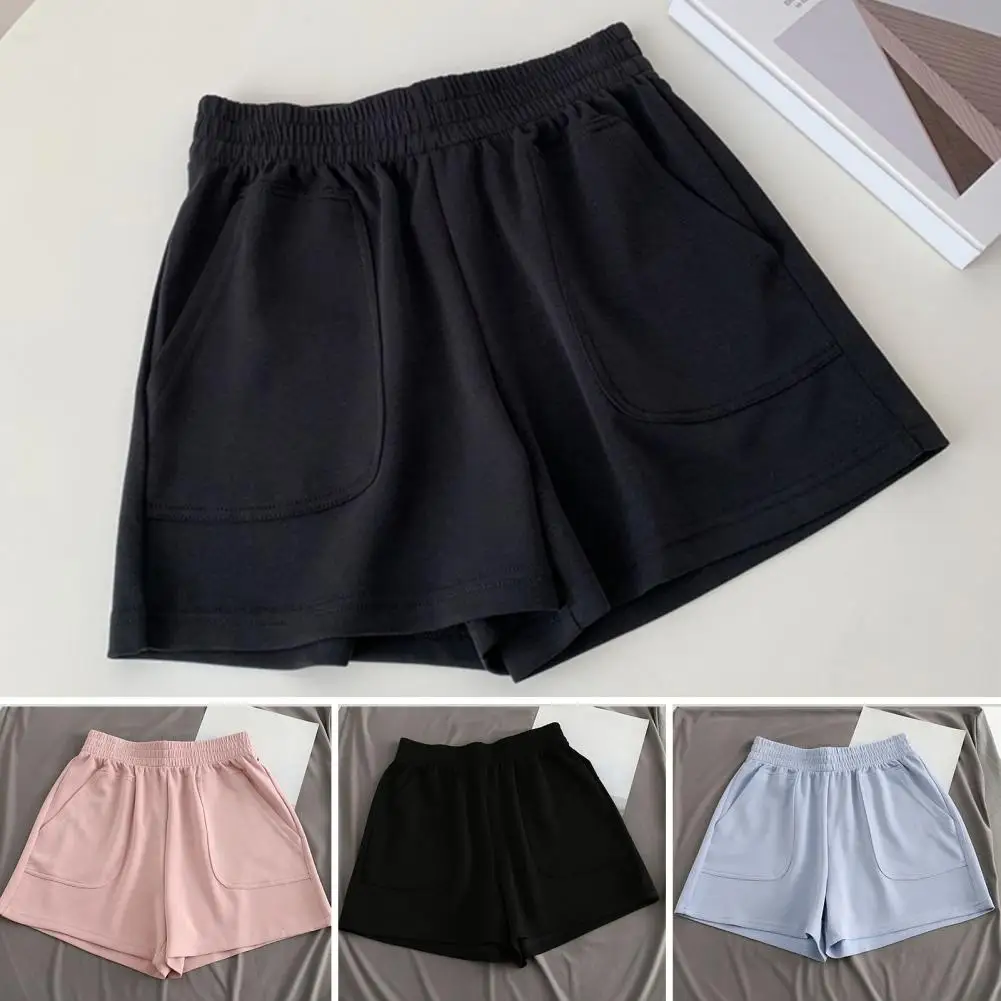 

Wide Leg Casual Shorts Stylish Summer Women's Elastic High Waist Shorts with Pockets for Casual Sport Homewear Above Knee Length