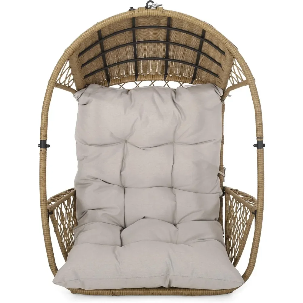 Sidney Outdoor/Indoor Wicker Hanging Chair with 8 Foot Chain (NO Stand), Light Brown and Beige