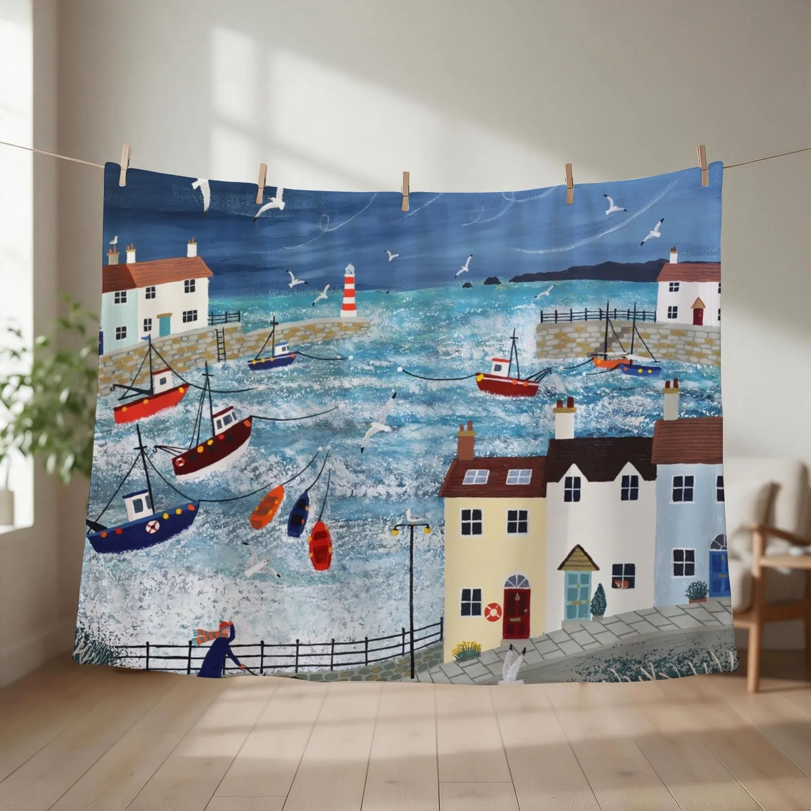 Stormy Harbour Throw Blanket couch cozy soft plush fuzzy picnic outdoor blanket