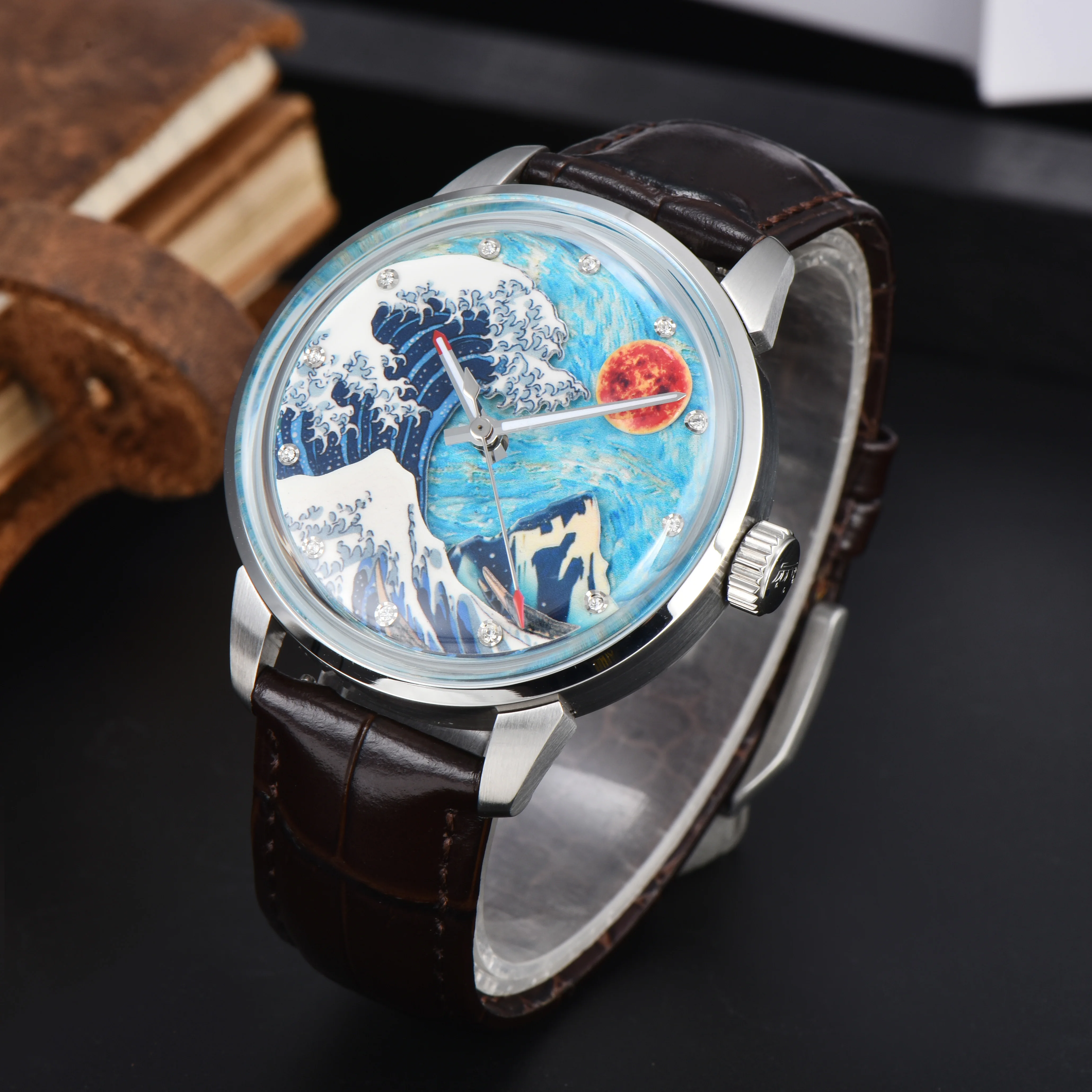 Orologio da uomo casual da 42 mm Stile periodo Edo Quadrante luminoso tutto verde Orologio meccanico automatico Orologio impermeabile in acciaio inossidabile 8215