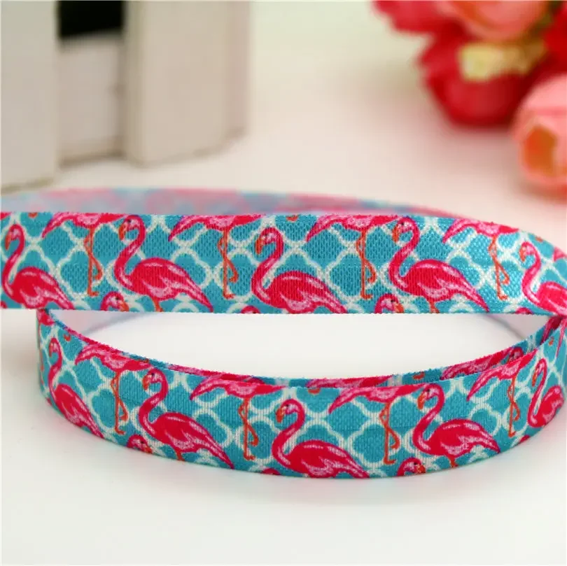 DUWES 5/8''  Fold Elastic FOE flamingo quatrefoil printed headband headwear diy decoration wholesale OEM D600