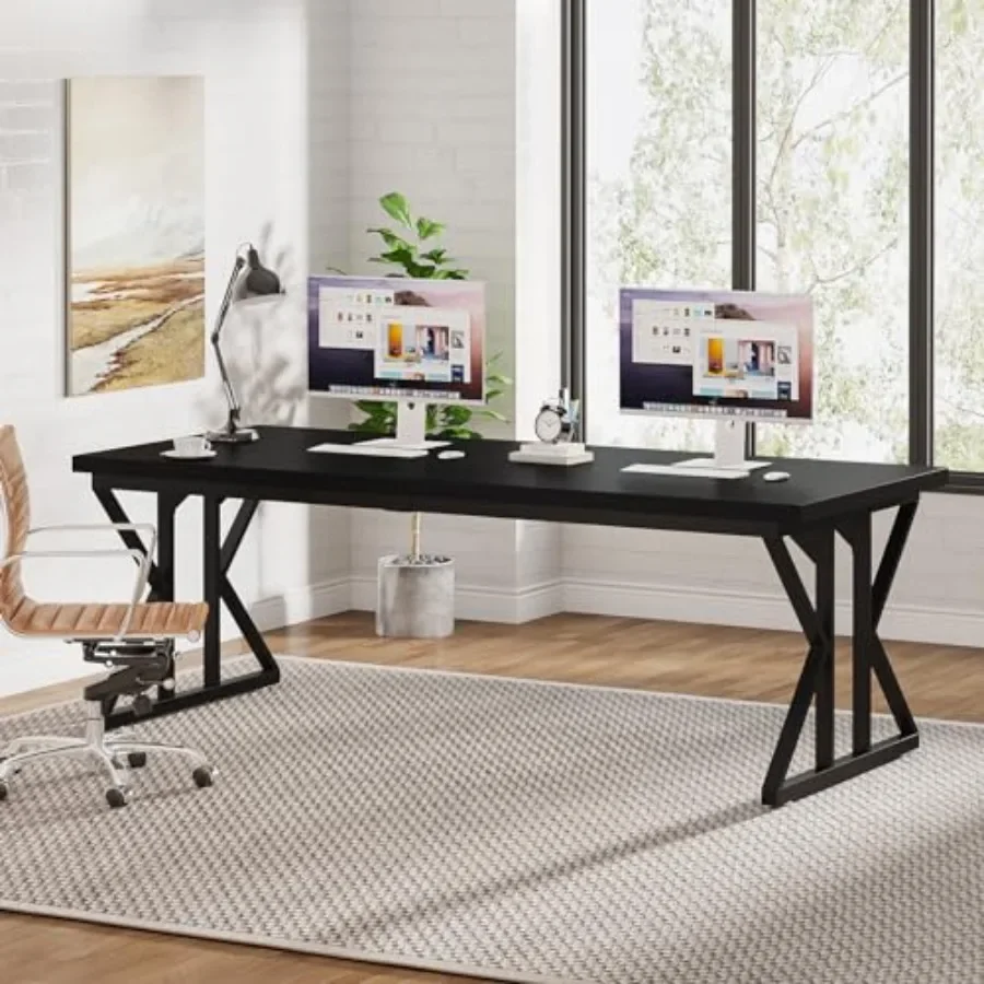 Home office executive desk, 78.7-Inch, engineered wood, white, spacious workstation with cable management and modern minimalist