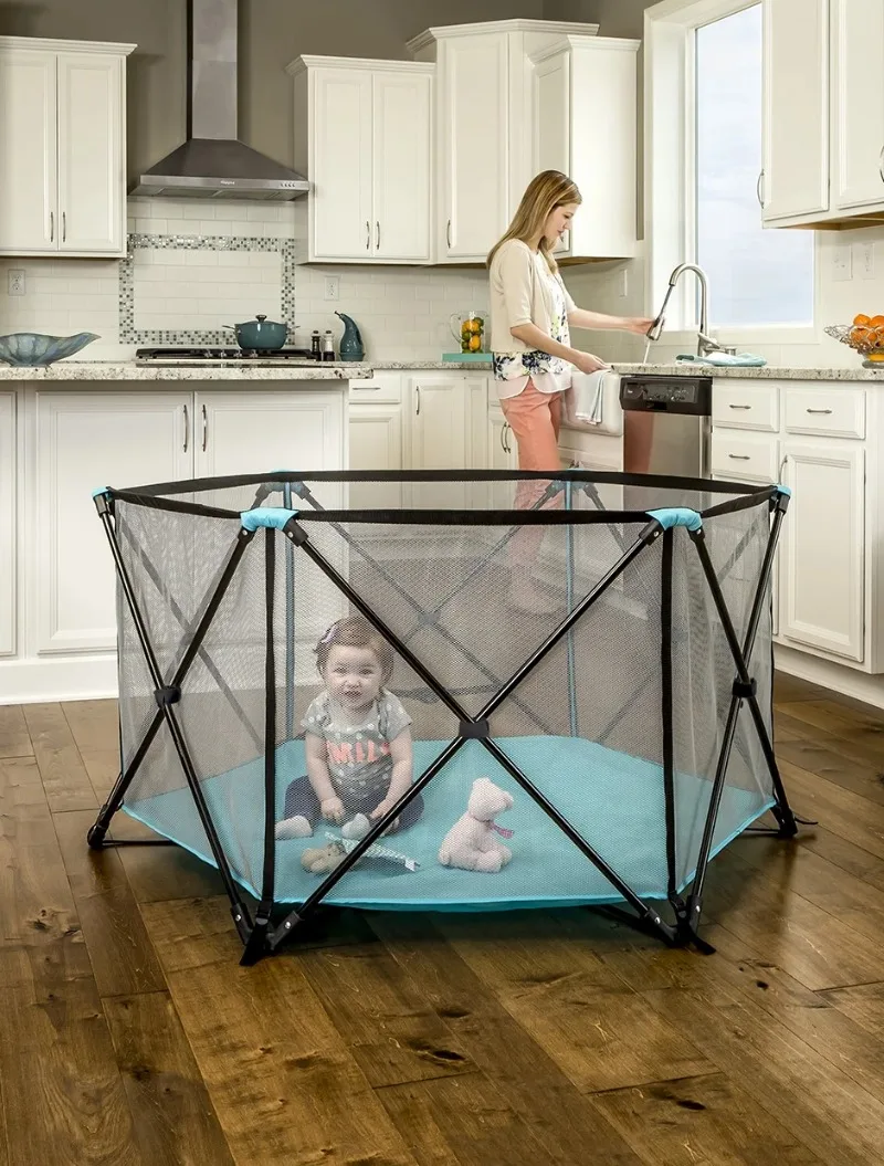 

new My Play® Portable Play Yard Indoor and Outdoor, Washable, Aqua, 6-Panel, Unisex