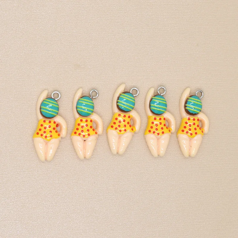 10pcs Cute Swimming Boy Girl Sport Charms Cartoon Resin Flatback Mermaid Earring Pendant Jewelry Findings Diy Charms Bulk