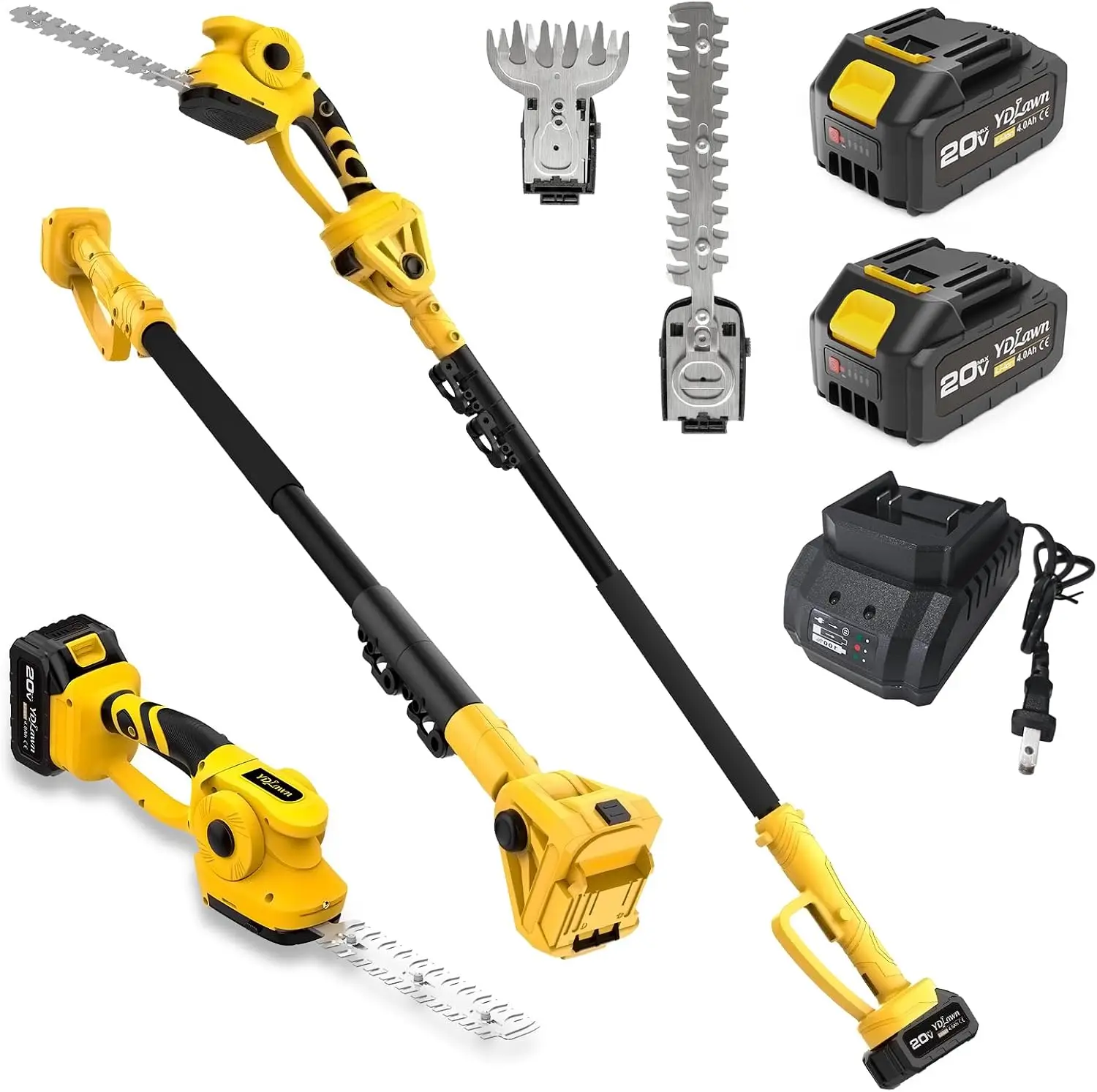 2-in-1 20V Grass Shear and Pole Hedge Trimmer, 14 ft, Two 4Ah Batteries Included