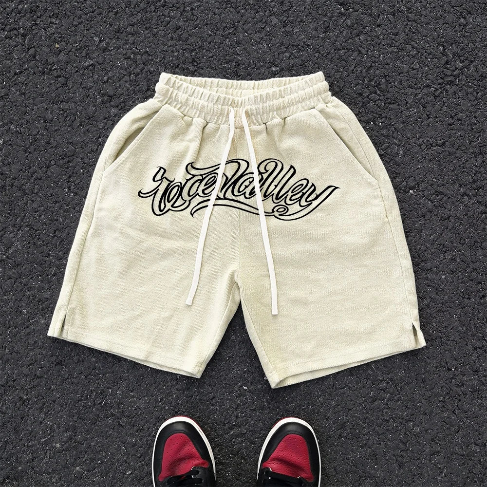 Vintage Fleece Shorts 450g Heavyweight Short Length with Letter Design Ageing Treatment 5 Points Pants Straight Cut Youthful ...