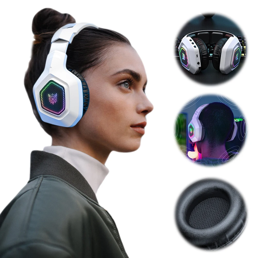 Wireless Gaming Headset 2.4GHz/BT 5.3/Wired Over Ear Headphones RGB Light Gaming Headphones for PS4 PC Laptop