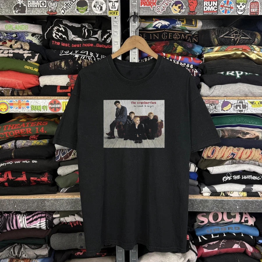 94-95 The Cranberries No Need To Argue Washed Black Tee Y2K Style Underground Print Loose Fit Retro Summer