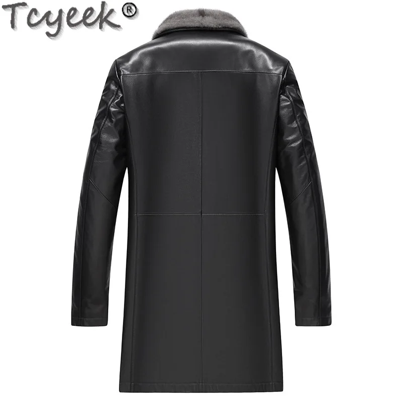 Tcyeek Cowhide Genuine Leather Man Jackets Natural Fur Coat Men Winter Clothes Sliver Blue Mink Fur Mens Coats Куртка Мужская