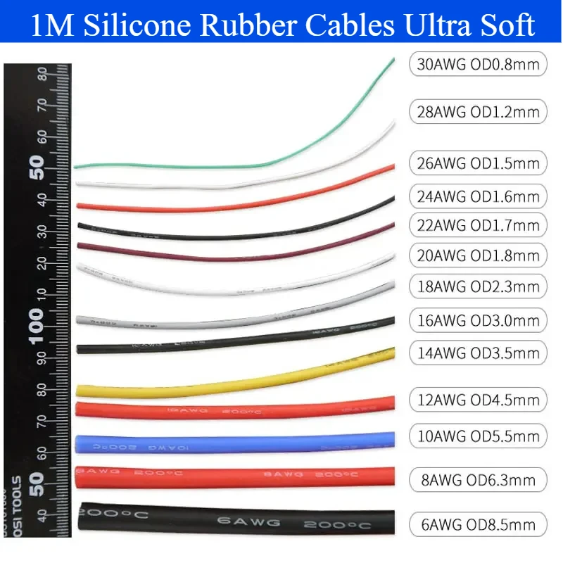 1M Silicone Rubber Cables Ultra Soft High Temp Resistant Flexible for Electronics and Automotive Use Wire Bending Ribbon Cable