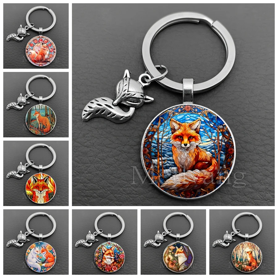 2025 divertido llavero de zorro de dibujos animados lindo patrón de zorro llavero de cristal bolso de coche para hombres y mujeres llavero regalo al por mayor