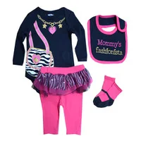 Clearance Baby Girl Bodysuit Set Unisex 4Pcs Fashion Zebra Heart Print Long Sleeve Cotton Tutu Pants Bib Socks Multi Pieces