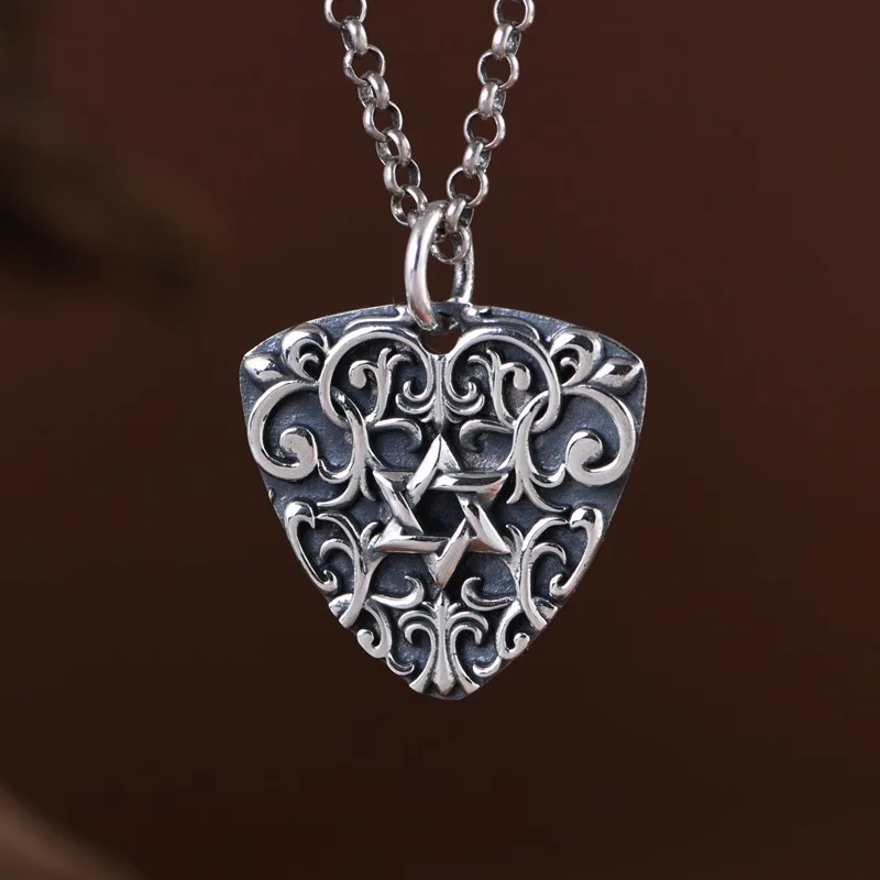 BOCAI New S925 Sterling Silver Jewelry Vintage Fashion Tang Grass Hexagram Pendant Selected Birthday Gift