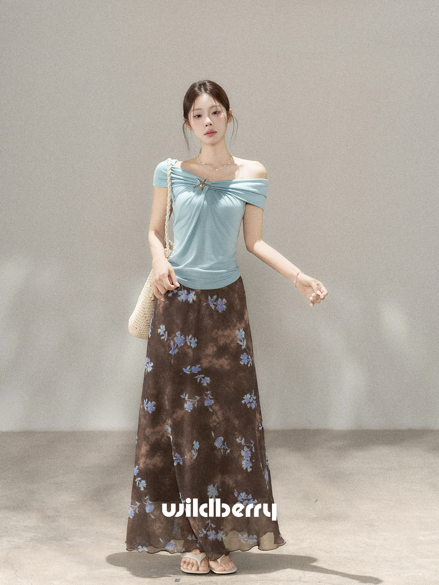 Floral A-Line  Skirt Women's Summer New Style Retro Long Skirt High Waist Korean Style Commute Standard Fit City Commuting