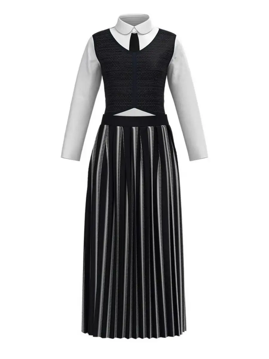 New Gothic Sle Wednesday School orm Jaet Children's Performance Cosplay Costume k Sle Polyester Material