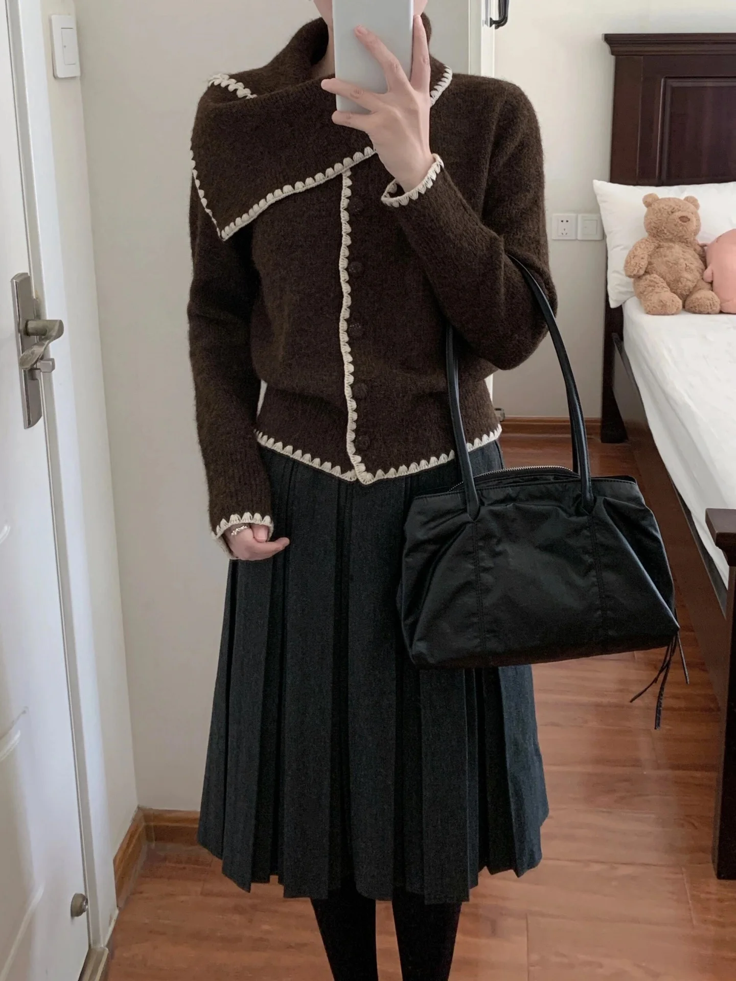 릴리스토 빈티지 컬러 블로 스웨터 여성용 레이지 슬레 니트 탑 겨울 디자인 네 스카프 롱 스웨 레귤러 핏