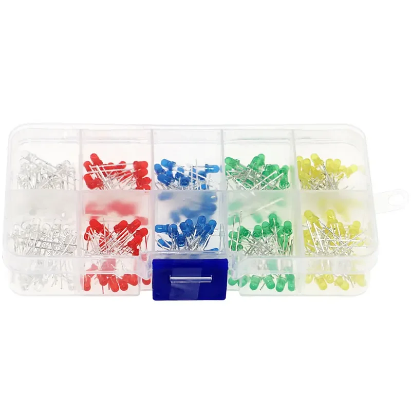 100 Pcs 5 Colors 5mm LED Diode Lights Assored Kit - Bright Lighting Bulb Lamps, 5 mm Light Emitting LED Kit for Decorative Light
